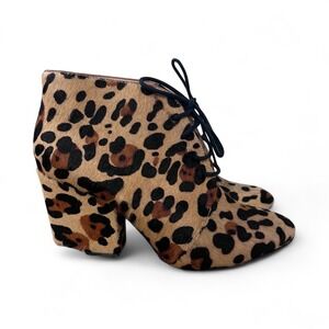 Kate Spade Leopard Print Calf Hair Roger Lace Up Ankle Booties‎ Heels Size 7.5M